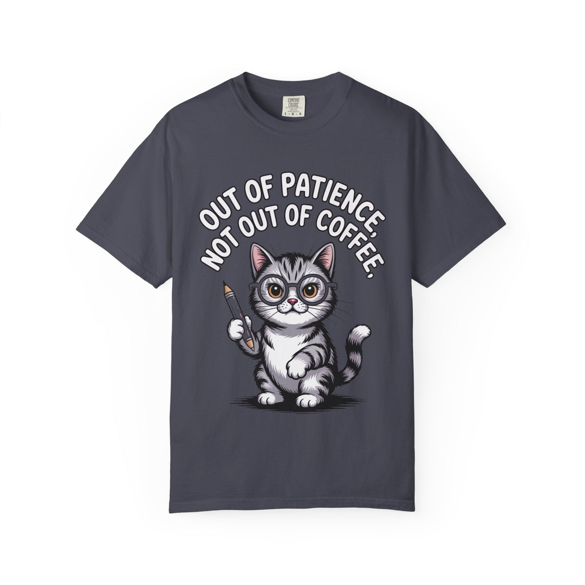 Funny Teacher Cat Shirt, Out Of Patience Not Out Of Coffee T-Shirt, Cat Lover Teacher Gift, Grading Papers Tee