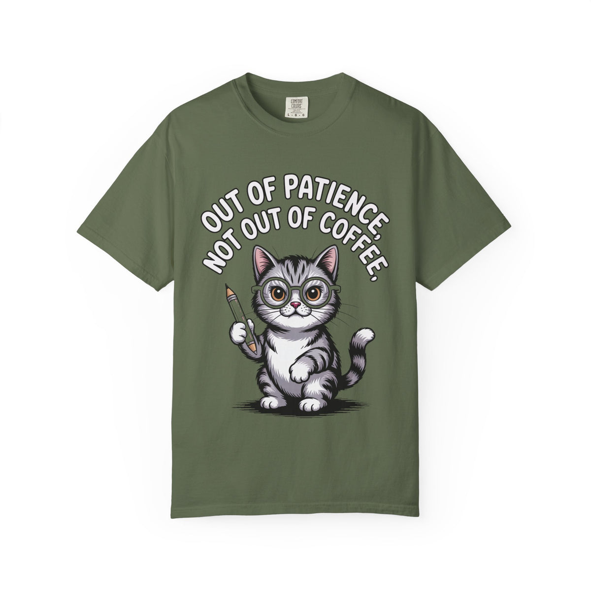 Funny Teacher Cat Shirt, Out Of Patience Not Out Of Coffee T-Shirt, Cat Lover Teacher Gift, Grading Papers Tee