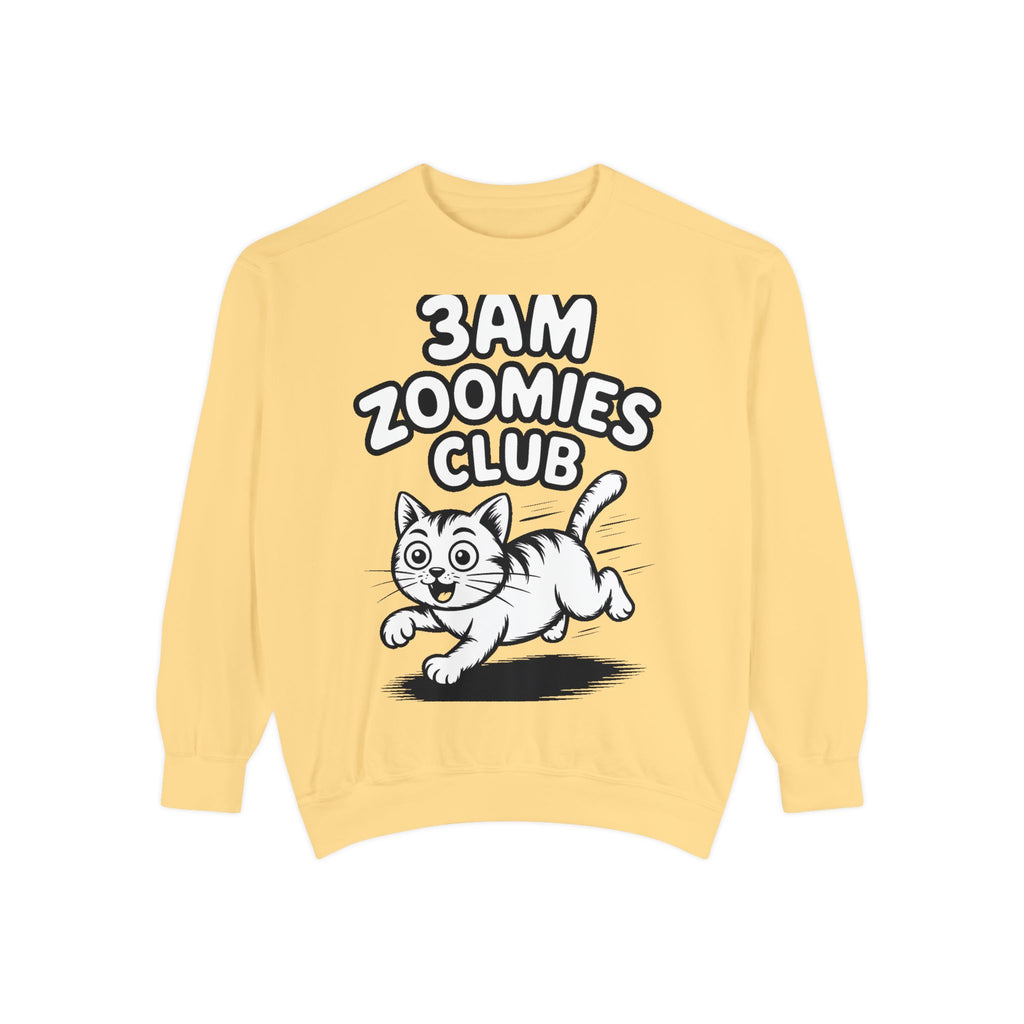 3AM Zoomies Club Sweatshirt, Funny Cat Crewneck, Cute Crazy Cat Lover Gift, Embroidered Patch Style Cat Sweatshirt