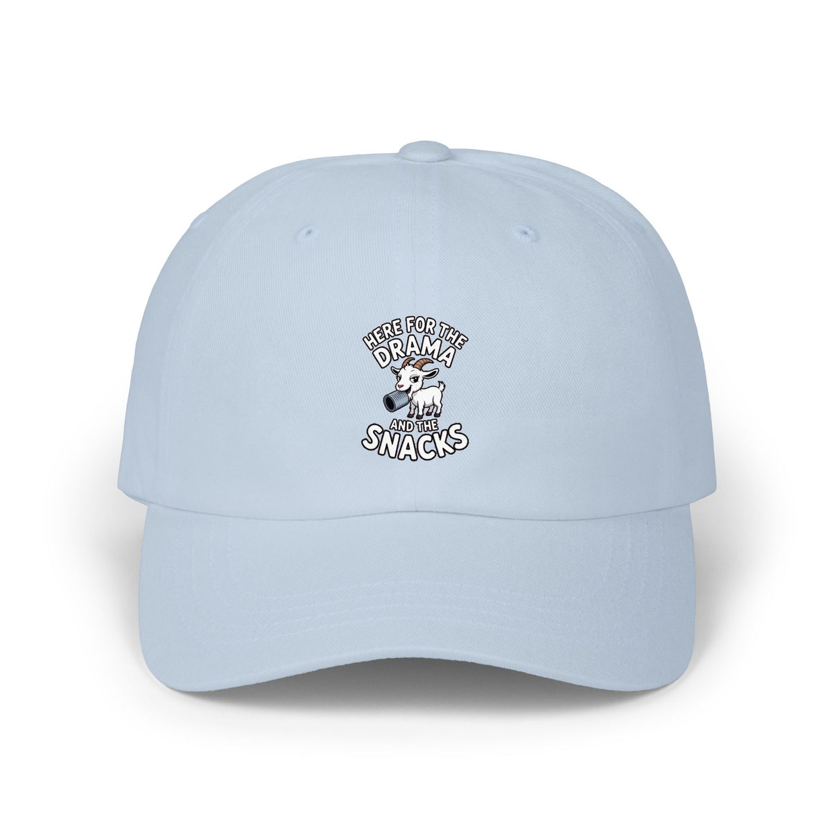 Funny Goat Dad Cap, Here For The Drama And The Snacks Hat, Cute Goat Embroidered Cap, Funny Farm Animal Gift