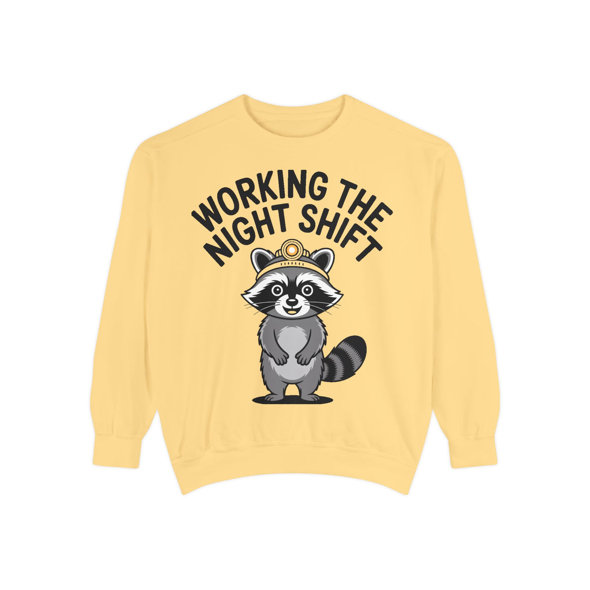 Raccoon Night Shift Sweatshirt, Funny Night Owl Crewneck, Cute Raccoon Headlamp Graphic, Gift for Nurse or Night Worker