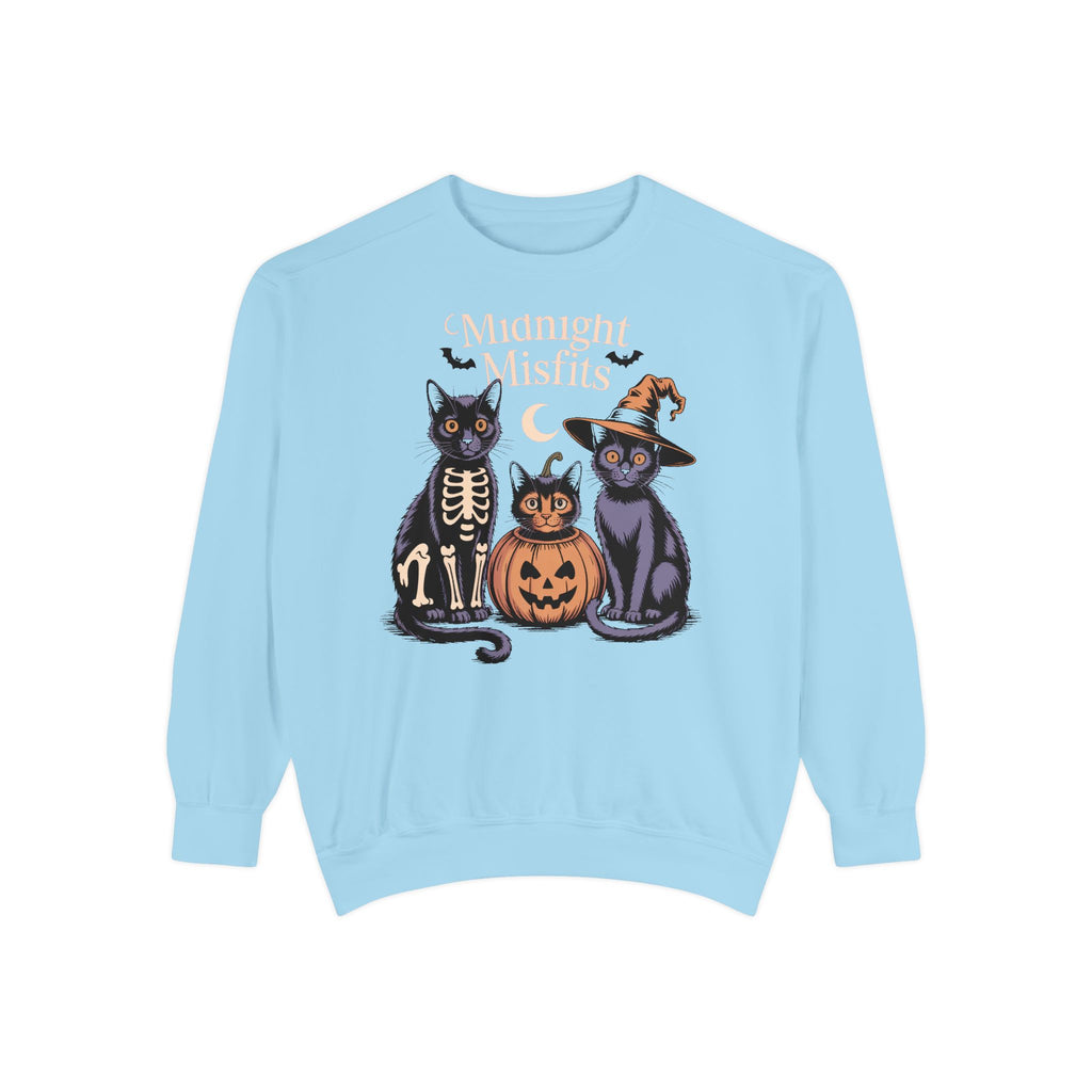 The Midnight Misfits Cats Halloween Sweatshirt, Funny Black Cat Costume Crewneck, Spooky Season Cat Lover Gift