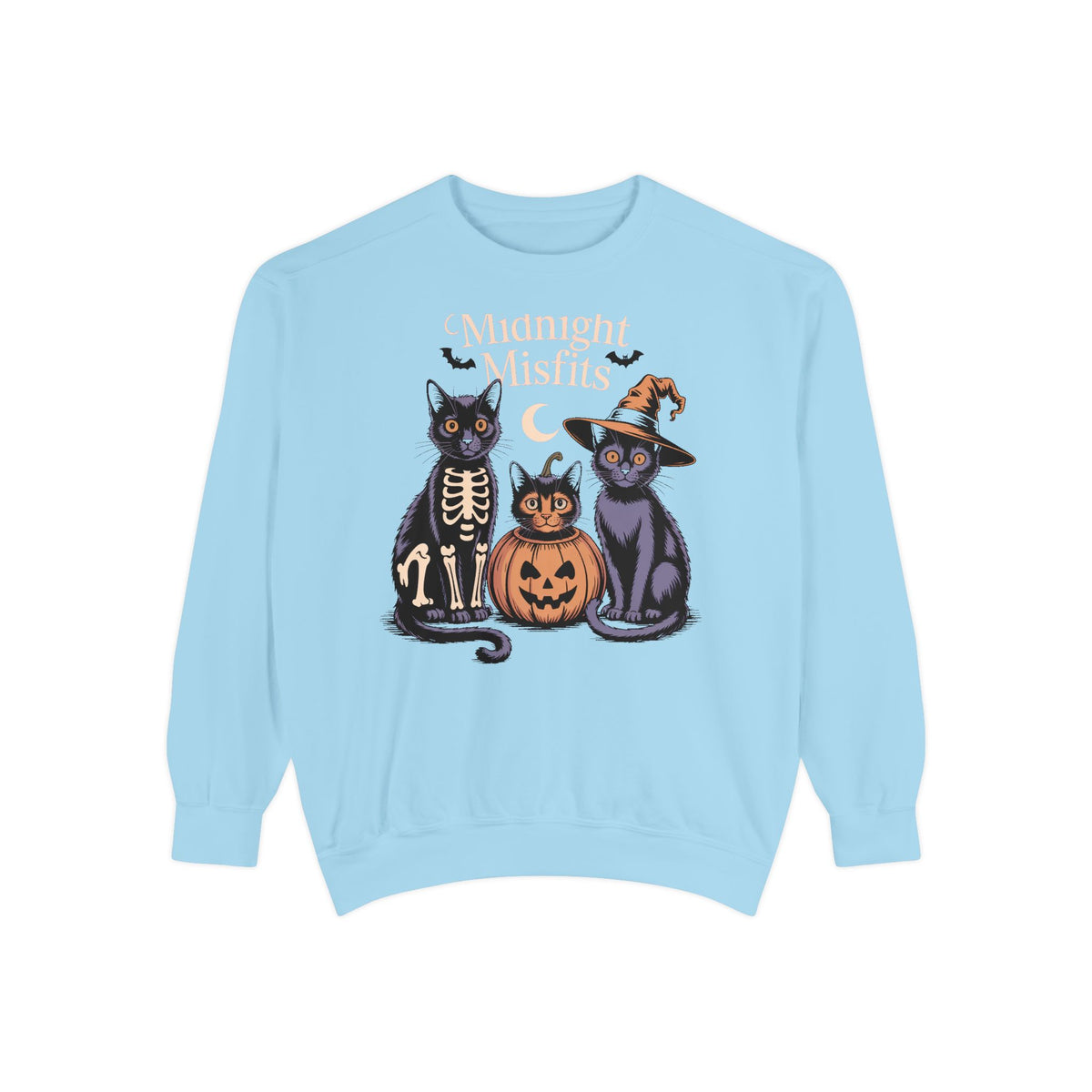 The Midnight Misfits Cats Halloween Sweatshirt, Funny Black Cat Costume Crewneck, Spooky Season Cat Lover Gift