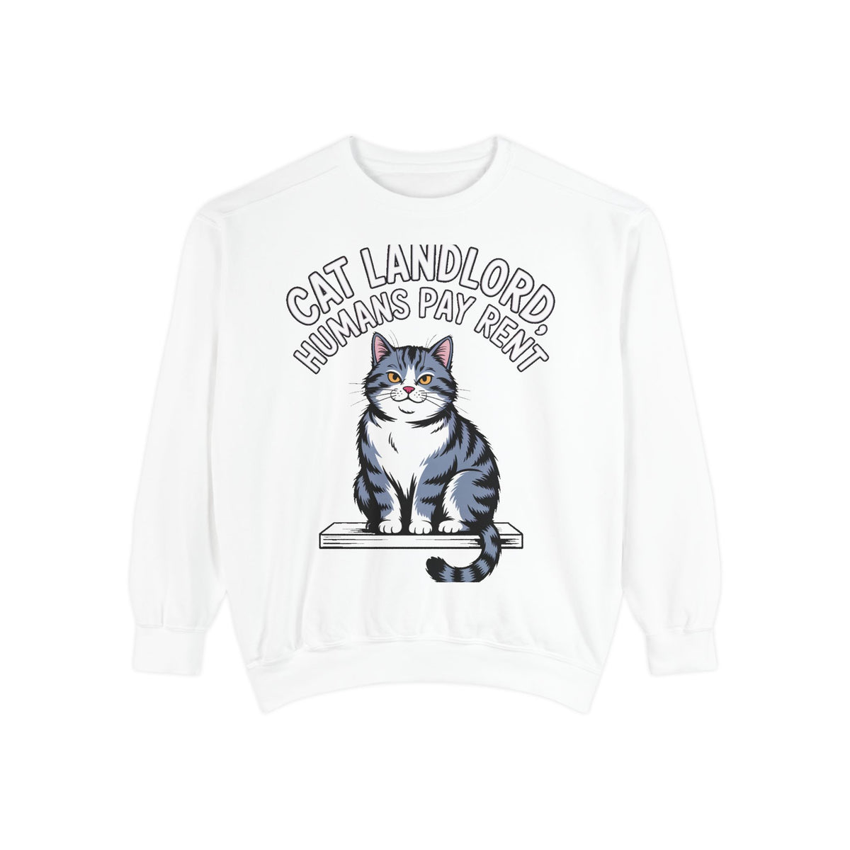Cat Landlord Sweatshirt, Funny Cat Owner Gift, Humans Pay Rent Crewneck, Cute Fat Cat Sweatshirt, Embroidered Patch Style Sweatshirt