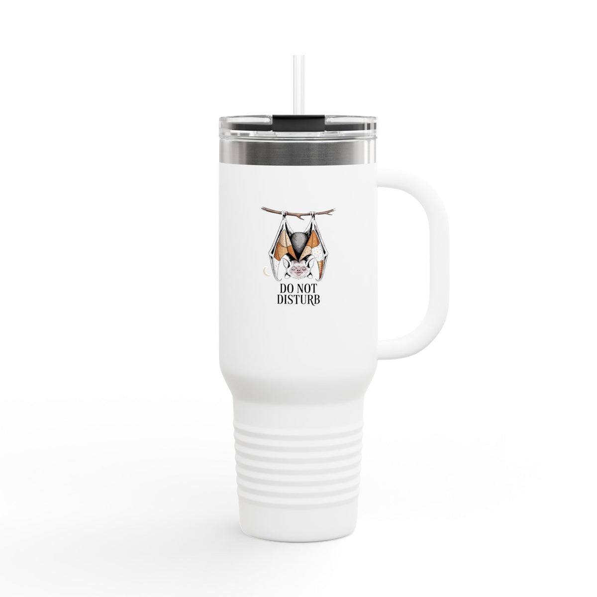 Do Not Disturb Bat Halloween Travel Mug, Funny Sleepy Bat Tumbler, Spooky Season 40oz Insulated Cup with Straw, Halloween Gift