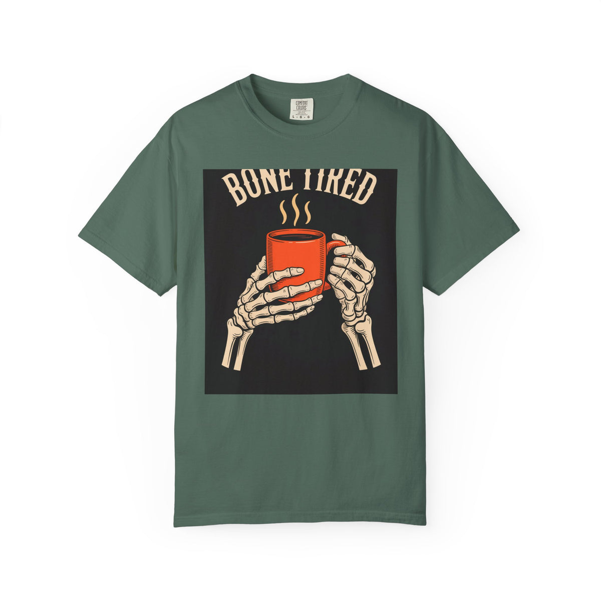 Bone Tired Halloween Shirt, Skeleton Hands Coffee Mug Tee, Vintage Halloween Coffee T-Shirt, Spooky Season Gift