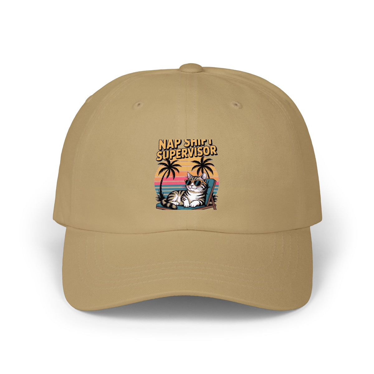 Retro Cat Dad Hat, Funny Cat Sunset Cap, Vintage 90s Style Embroidered Hat, Nap Shift Supervisor Cat Lover Gift