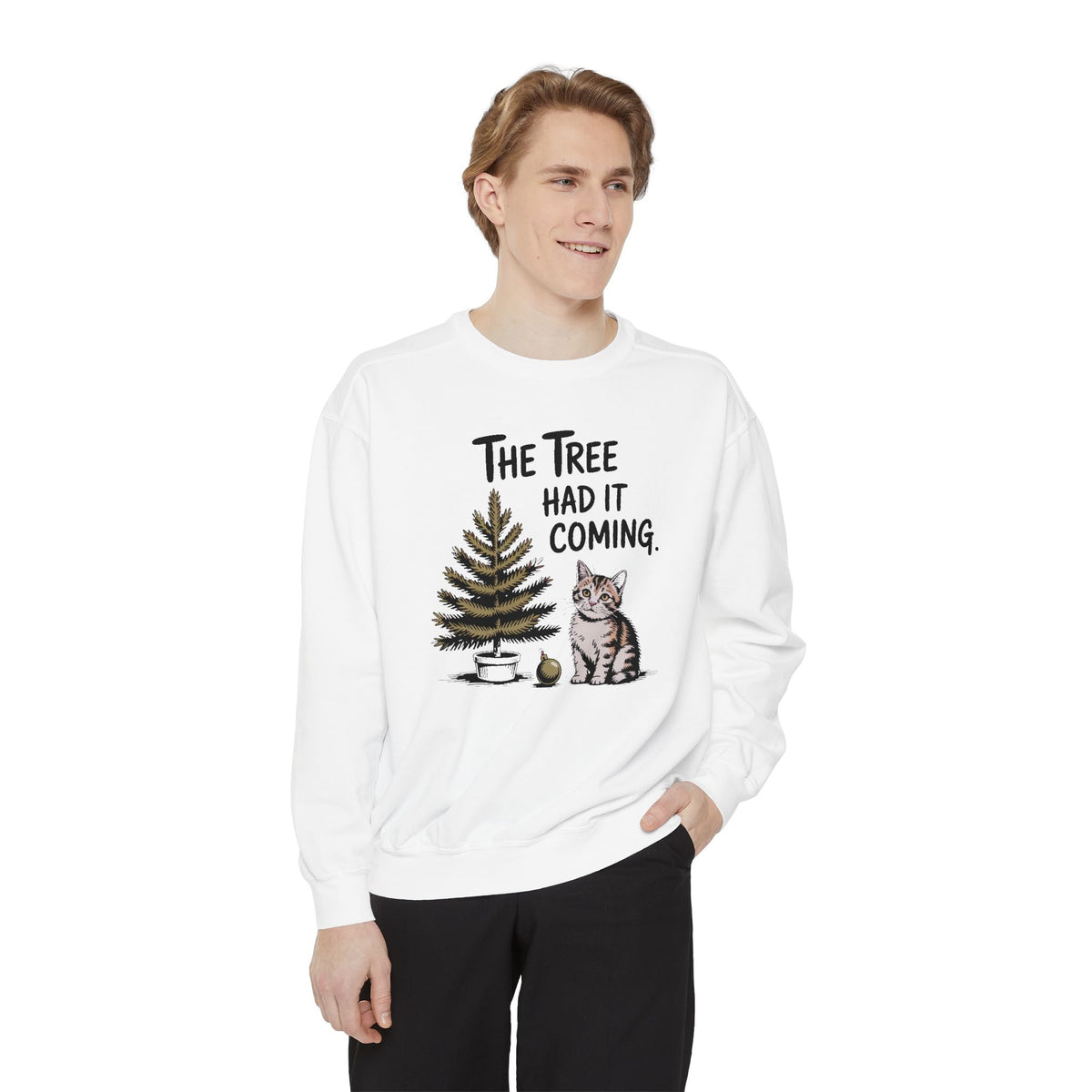 Cat Lover Sweatshirt, Funny Christmas Cat Gift, The Tree Had It Coming Crewneck, Cat Mom Christmas Sweater, Funny Holiday Gift For Cat Love…