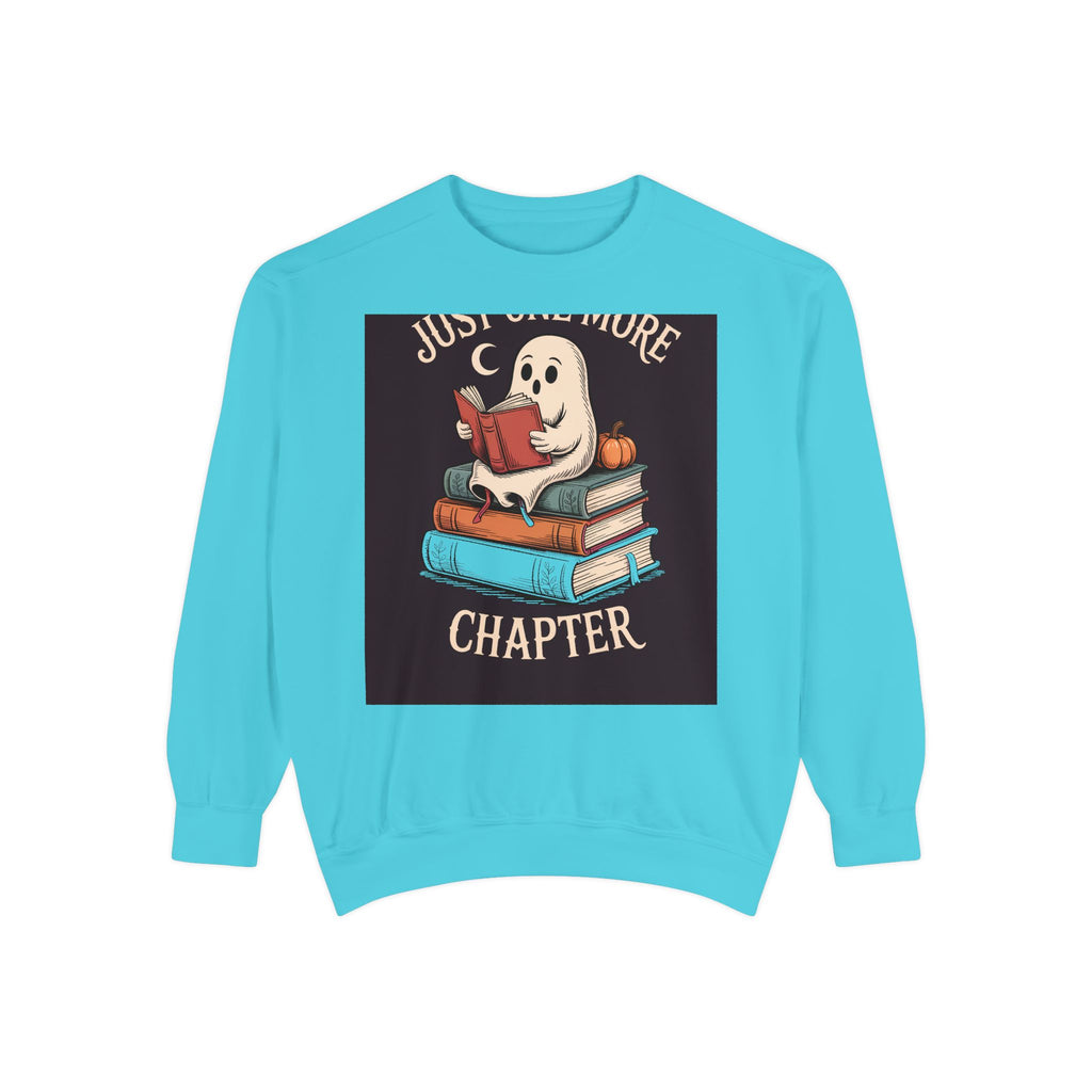 Just One More Chapter Ghost Sweatshirt, Halloween Reading Crewneck, Bookish Ghost Embroidered Sweatshirt, Spooky Season Book Lover Gift