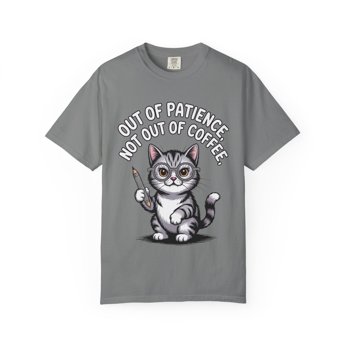 Funny Teacher Cat Shirt, Out Of Patience Not Out Of Coffee T-Shirt, Cat Lover Teacher Gift, Grading Papers Tee
