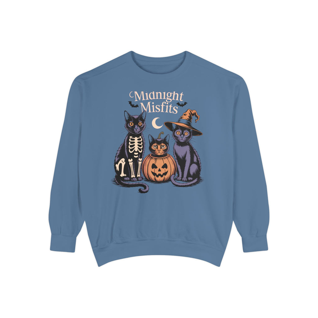 The Midnight Misfits Cats Halloween Sweatshirt, Funny Black Cat Costume Crewneck, Spooky Season Cat Lover Gift