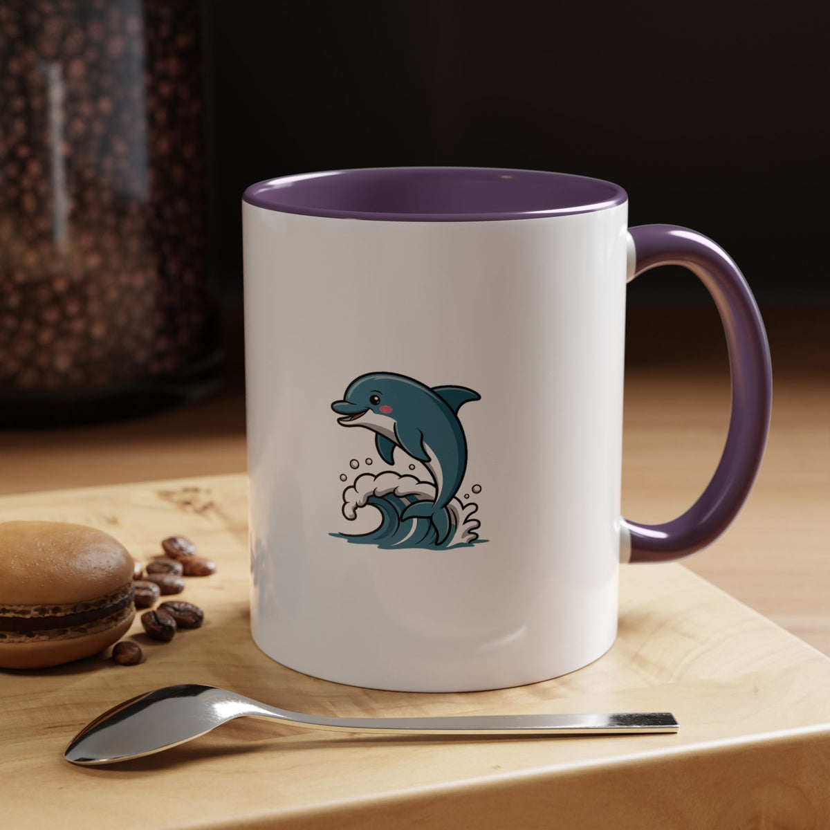 Cute Dolphin Mug, Jumping Dolphin Wave Coffee Mug, Ocean Lover Gift, Cartoon Dolphin Ceramic Cup, Beach Animal Lover Present