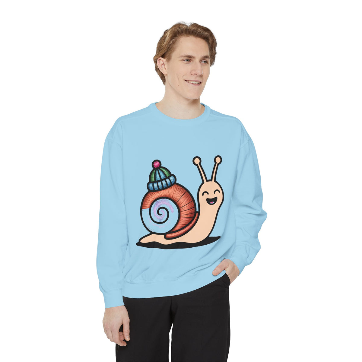 Cute Snail Sweatshirt, Embroidered Patch Style Snail With Tiny Hat Crewneck, Cottagecore Nature Lover Gift, Garment-Dyed Pullover