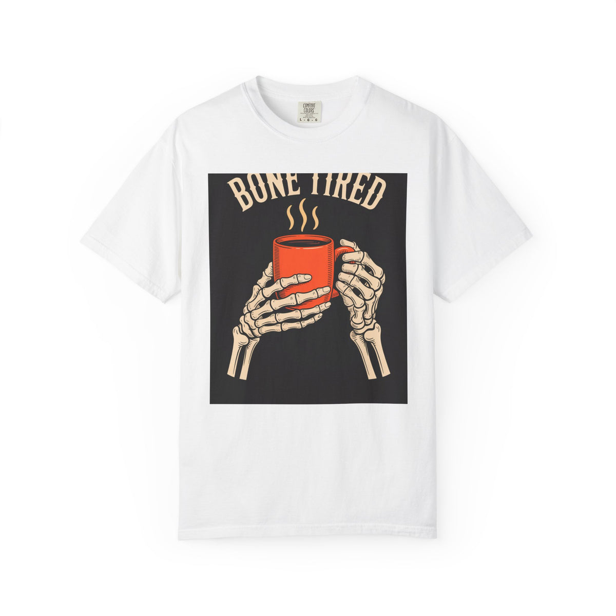 Bone Tired Halloween Shirt, Skeleton Hands Coffee Mug Tee, Vintage Halloween Coffee T-Shirt, Spooky Season Gift
