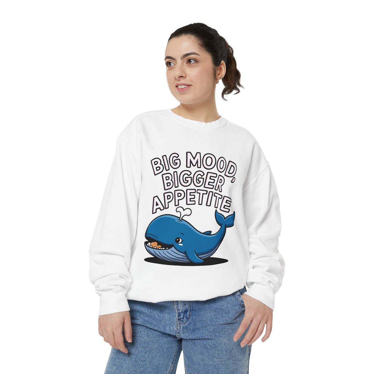 Big Mood Whale Sweatshirt, Funny Whale Snack Crewneck, Cute Cartoon Whale Lover Gift, Big Appetite Sweatshirt