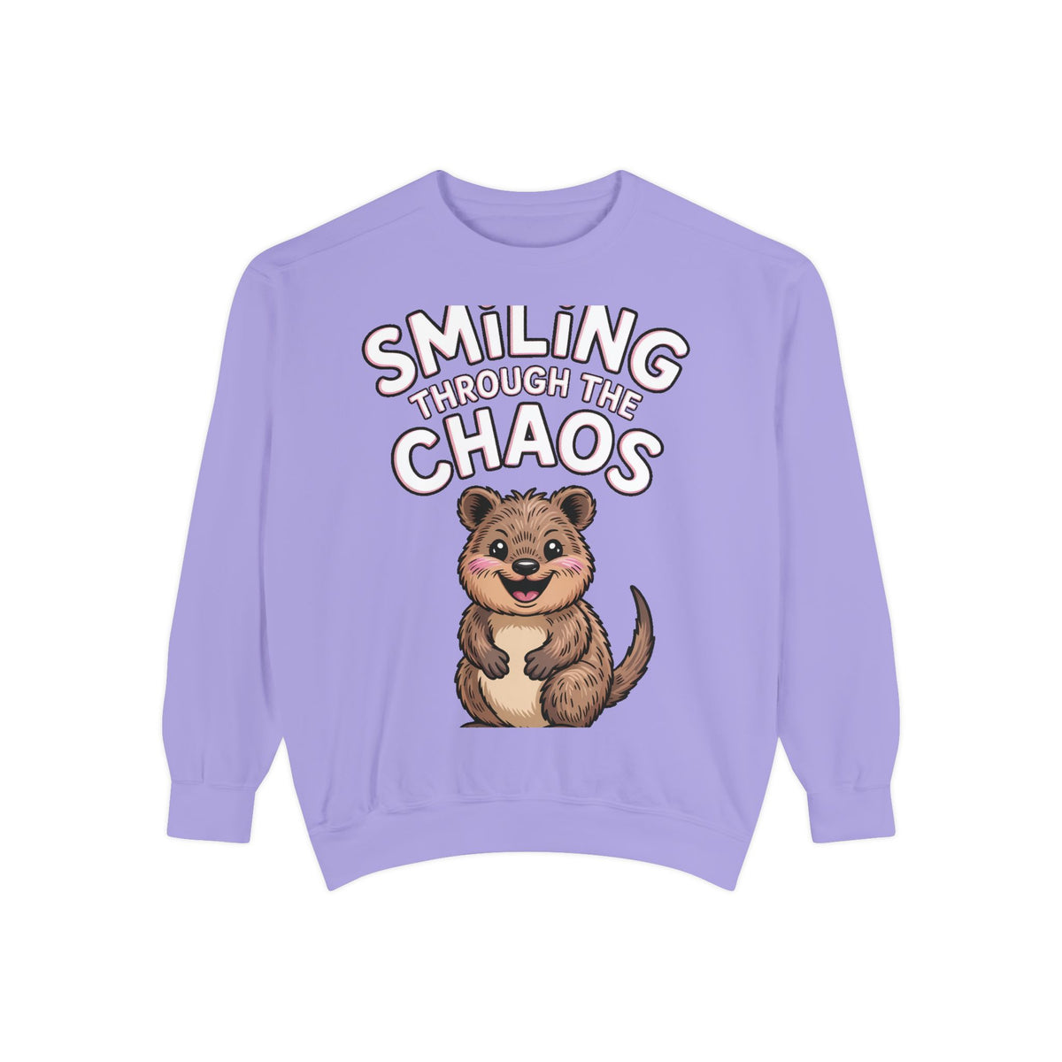 Smiling Through The Chaos Quokka Sweatshirt, Cute Embroidered-Look Crewneck, Funny Quokka Lover Gift, Positive Vibes Pullover