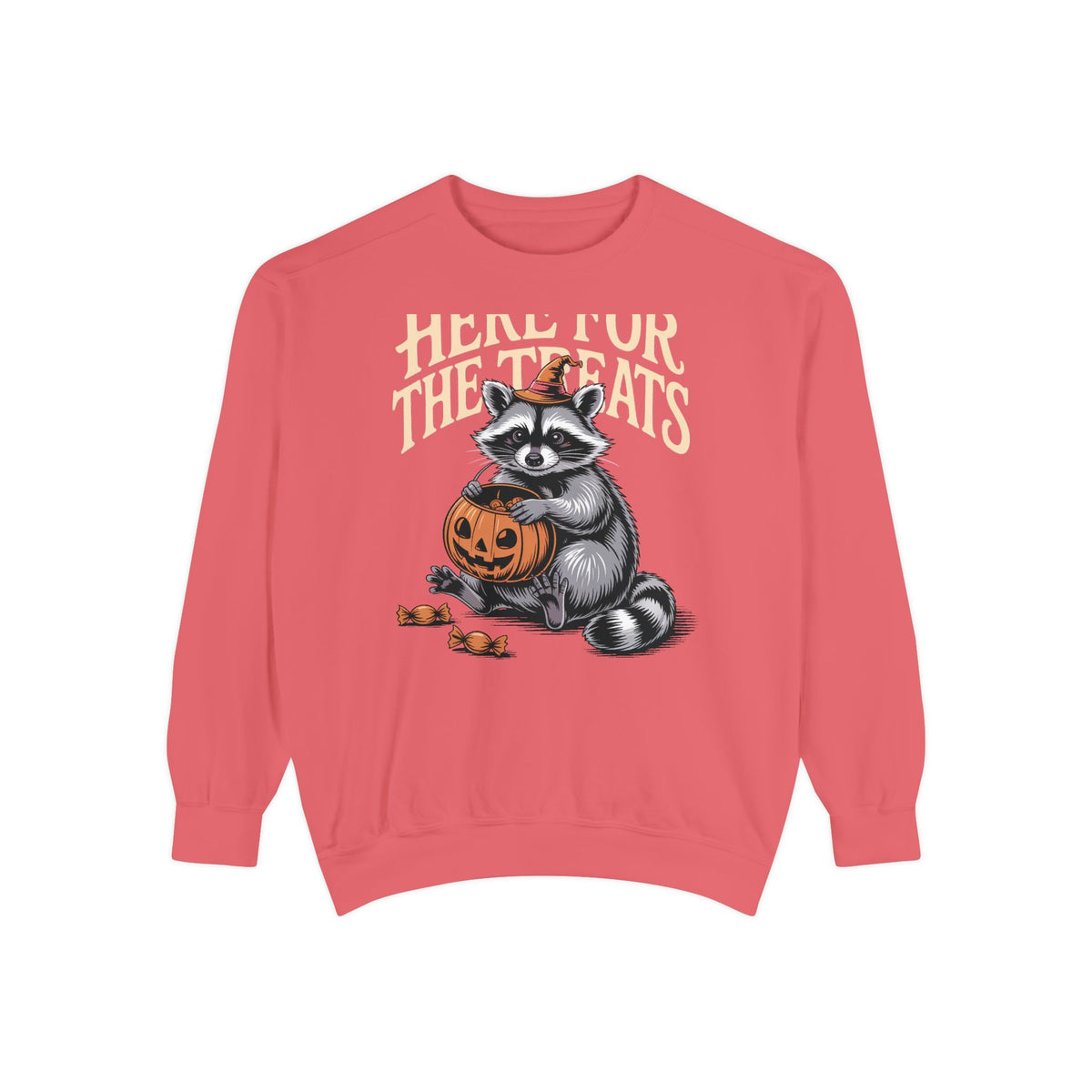 Here For The Treats Raccoon Sweatshirt, Funny Halloween Crewneck, Vintage Trick Or Treat Raccoon Shirt, Spooky Season Gift