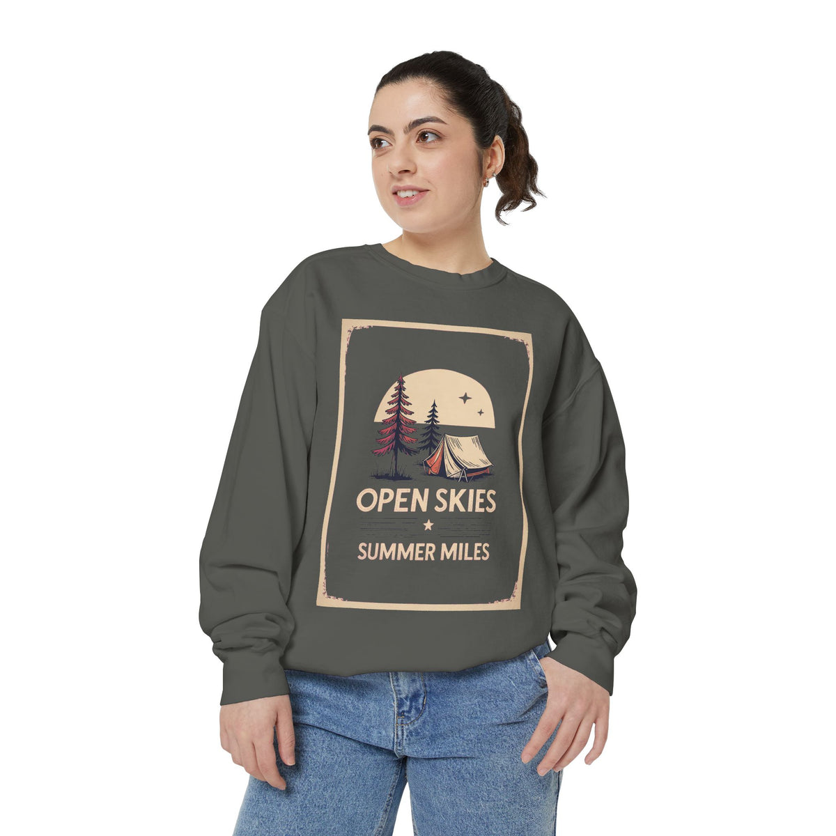 Camping Sweatshirt, Fourth of July Gift, Open Skies Summer Miles Crewneck, 4th of July Camping Tee, Patriotic Outdoor Sweatshirt, Camper Gi…