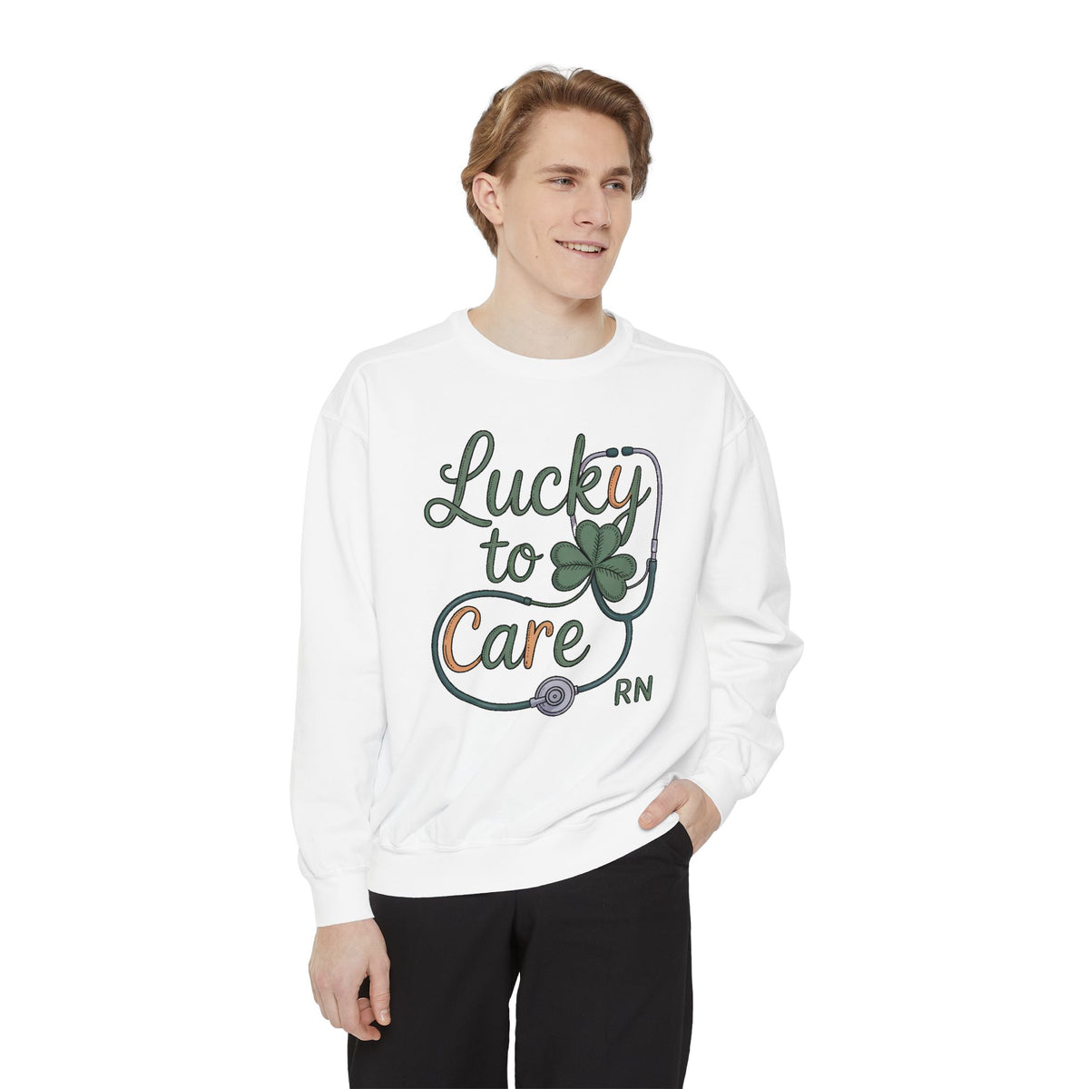 RN Nurse Sweatshirt, St Patrick's Day Gift For Nurse, Lucky To Care Crewneck, Nurse St Patricks Day Shirt, Shamrock Nurse Gift, RN Tee
