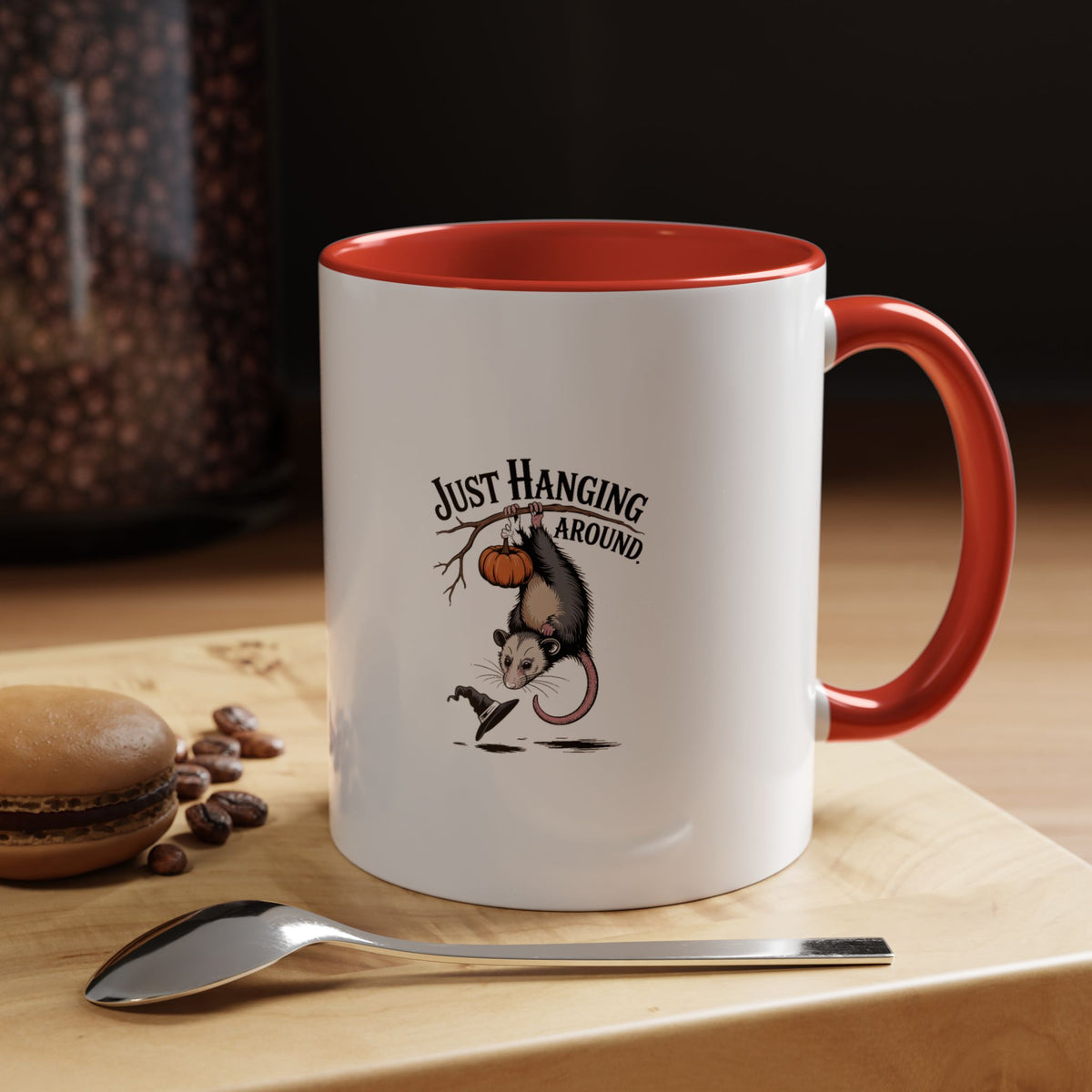Just Hanging Around Opossum Mug, Funny Halloween Coffee Cup, Vintage Possum Witch Hat Mug, Spooky Season Gift, Halloween Mug