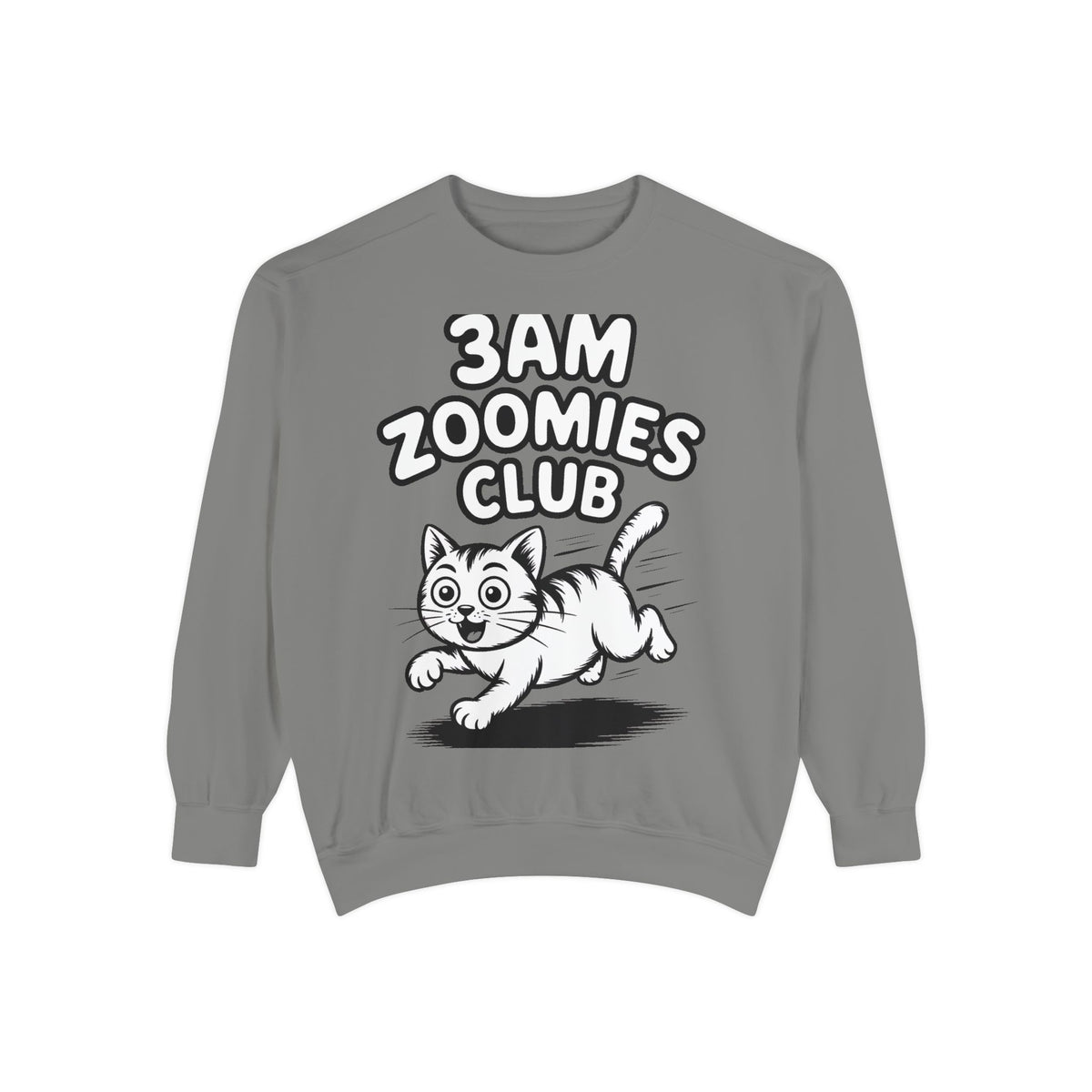 3AM Zoomies Club Sweatshirt, Funny Cat Crewneck, Cute Crazy Cat Lover Gift, Embroidered Patch Style Cat Sweatshirt