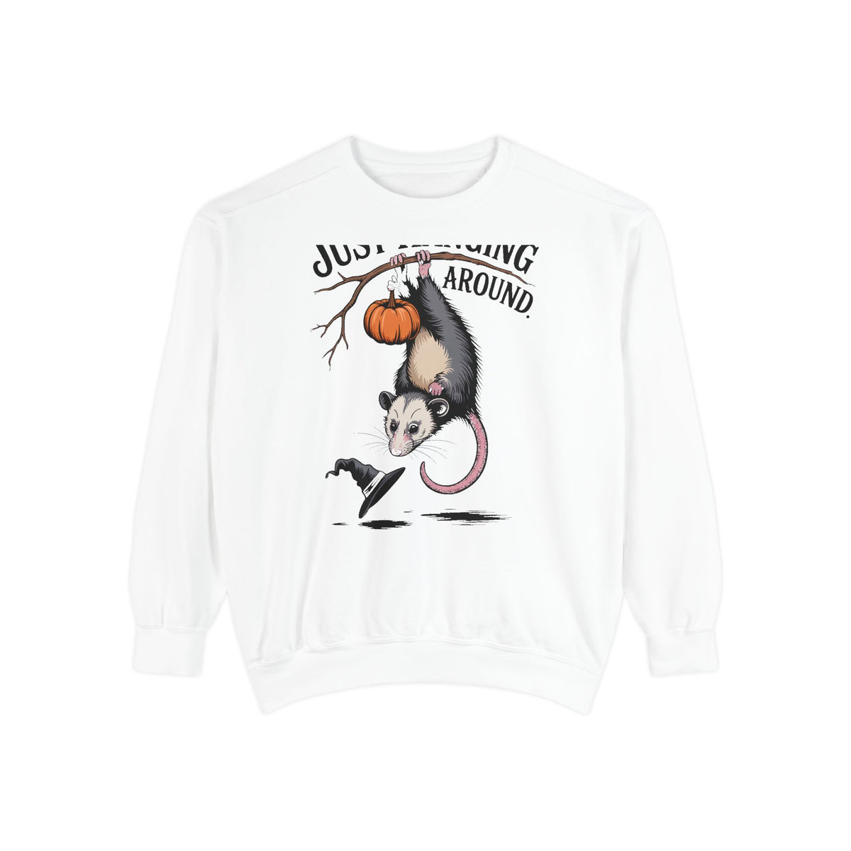 Just Hanging Around Opossum Sweatshirt, Vintage Halloween Crewneck, Funny Opossum Jack-o'-Lantern Shirt, Spooky Season Gift