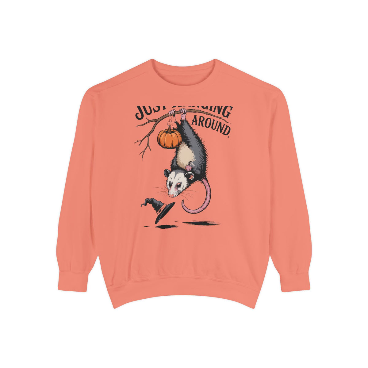 Just Hanging Around Opossum Sweatshirt, Vintage Halloween Crewneck, Funny Opossum Jack-o'-Lantern Shirt, Spooky Season Gift