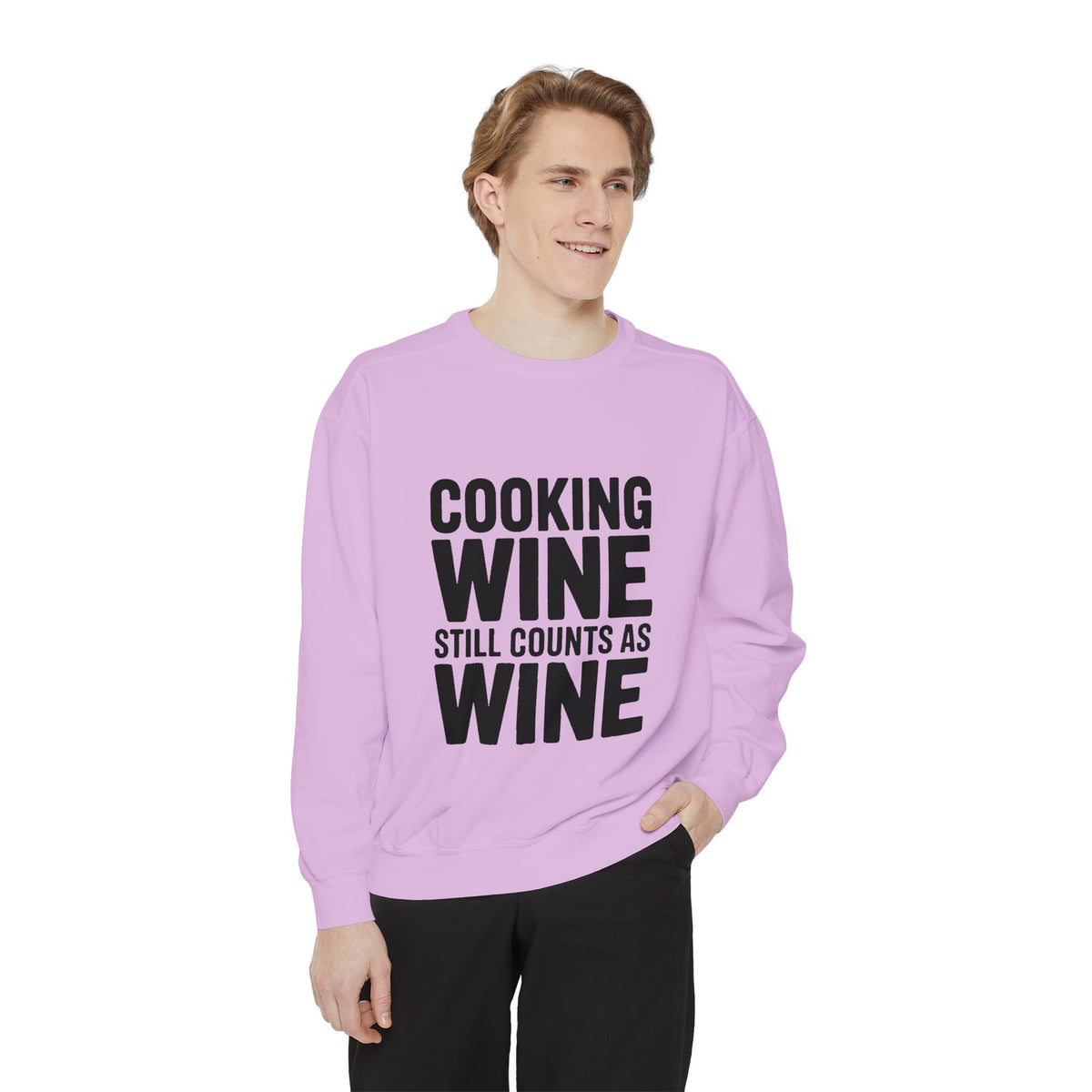 Cooking Wine Still Counts Sweatshirt, Funny Wine Lover Crewneck, Embroidered Kitchen Humor Sweatshirt, Gift for Wine Drinkers