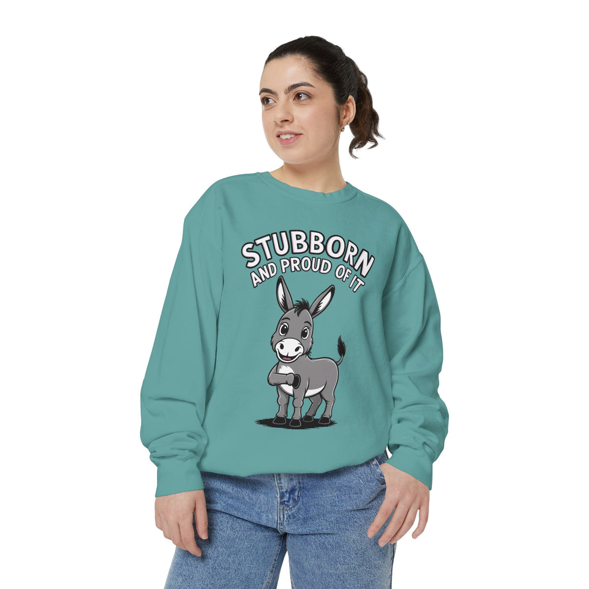 Stubborn Donkey Sweatshirt, Funny Donkey Crewneck, Stubborn And Proud Of It Shirt, Cute Farm Animal Gift, Embroidered Style Sweater