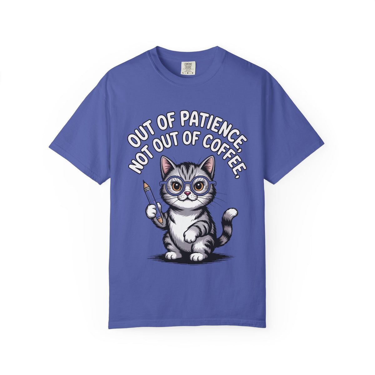 Funny Teacher Cat Shirt, Out Of Patience Not Out Of Coffee T-Shirt, Cat Lover Teacher Gift, Grading Papers Tee