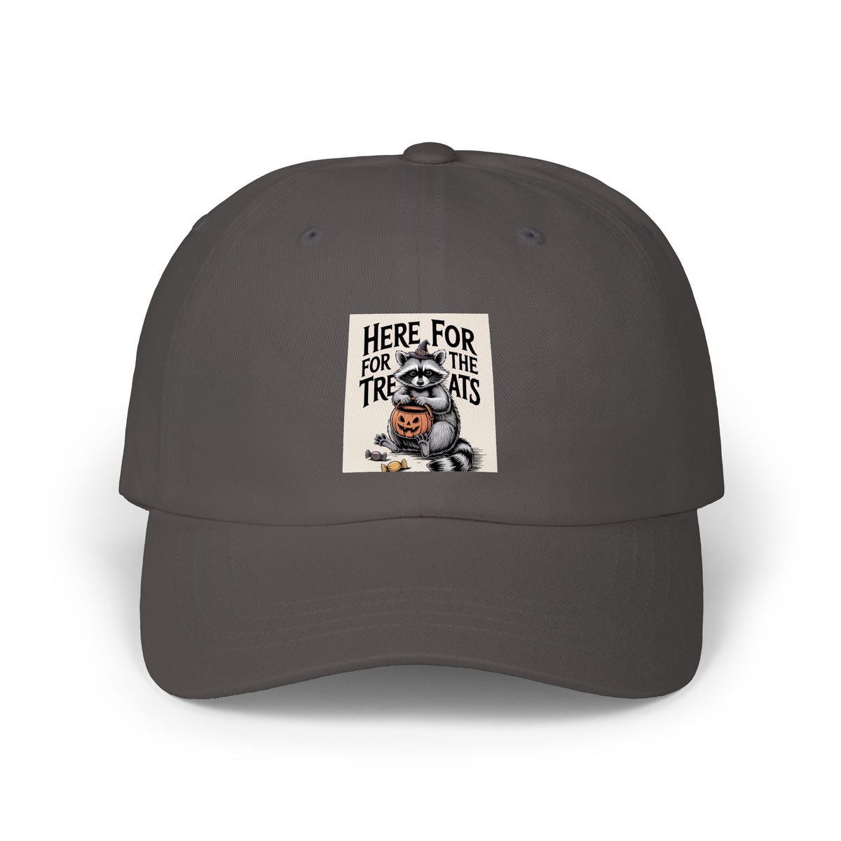 Here For The Treats Raccoon Dad Cap, Funny Halloween Hat, Vintage Trick or Treat Embroidered Cap, Spooky Season Gift