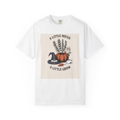 A Little Hocus A Little Grow Shirt, Halloween Botanical T-Shirt, Pumpkin Planter Witch Hat Ghost Tee, Cozy Fall Gift