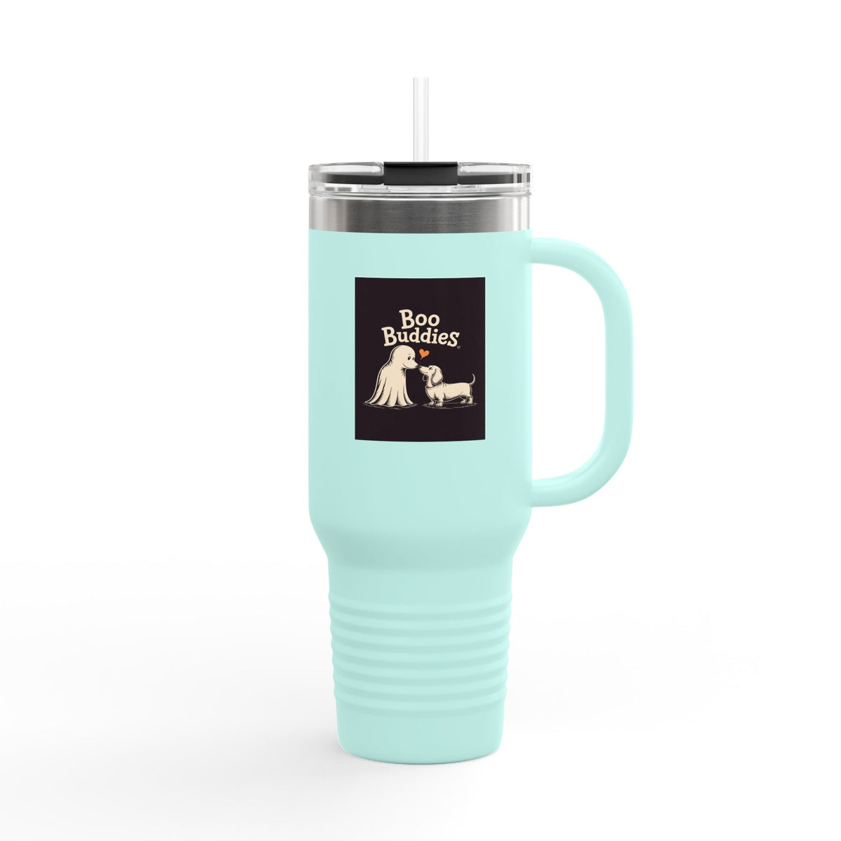 Boo Buddies Dog And Ghost Halloween Tumbler, Cute Dachshund Ghost 40oz Travel Mug, Spooky Season Dog Lover Gift, Halloween Coffee Cup