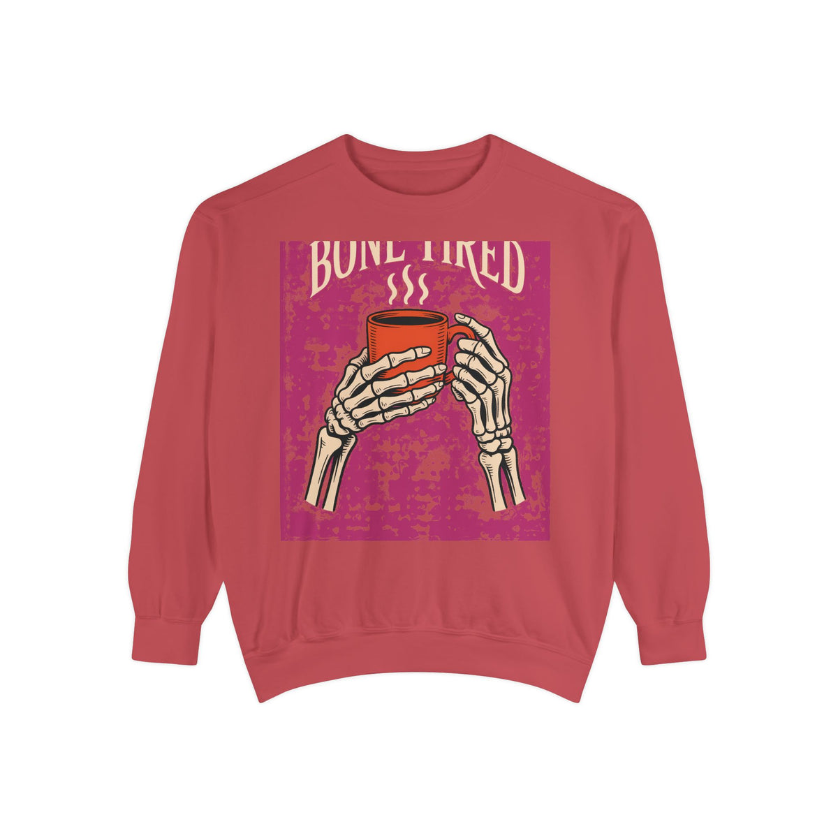 Bone Tired Coffee Sweatshirt, Halloween Skeleton Hands Mug Crewneck, Vintage Spooky Season Coffee Lover Gift, Funny Fall Sweatshirt