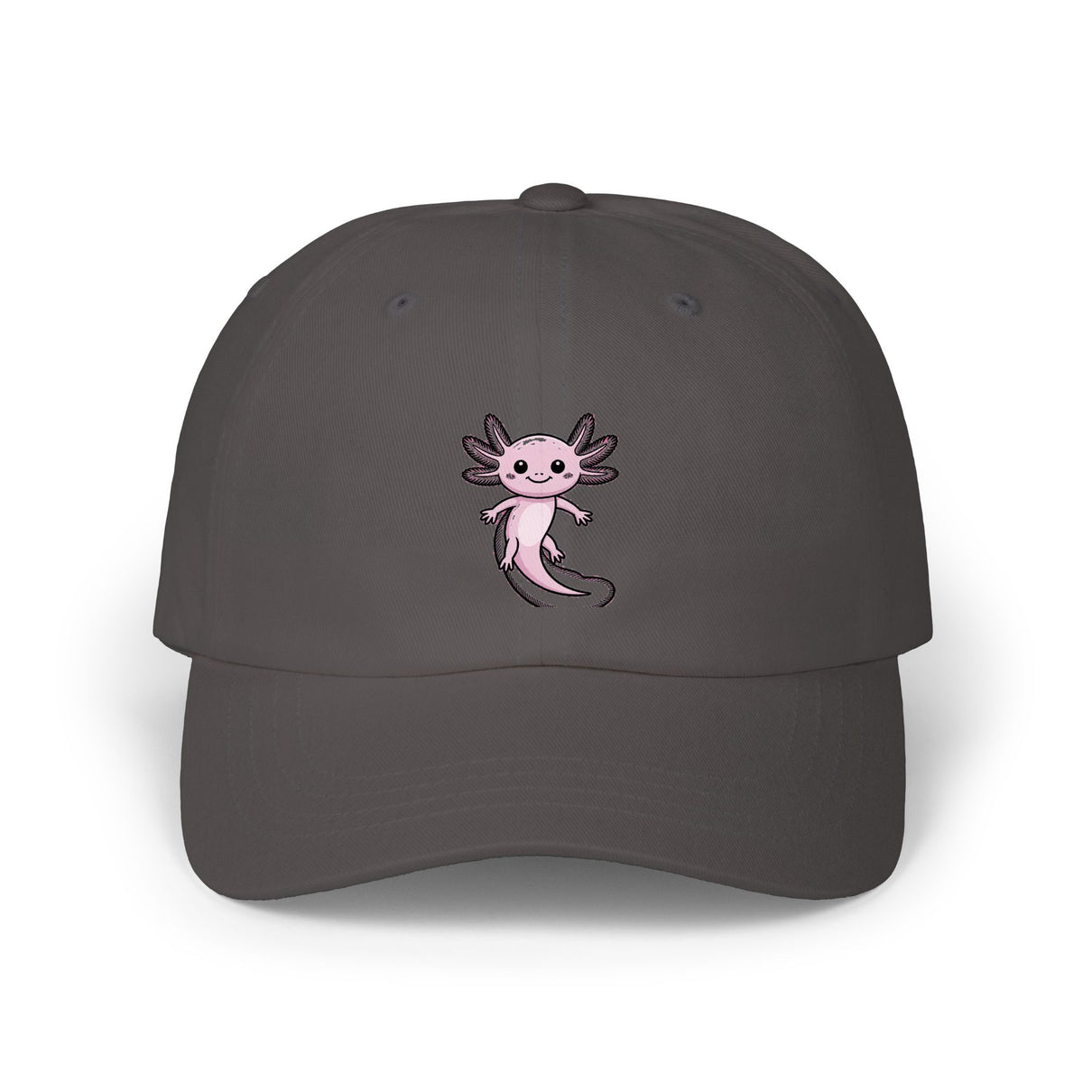 Cute Axolotl Dad Hat, Smiling Axolotl Embroidered Cap, Kawaii Axolotl Gift, Unstructured 6-Panel Baseball Cap for Animal Lovers