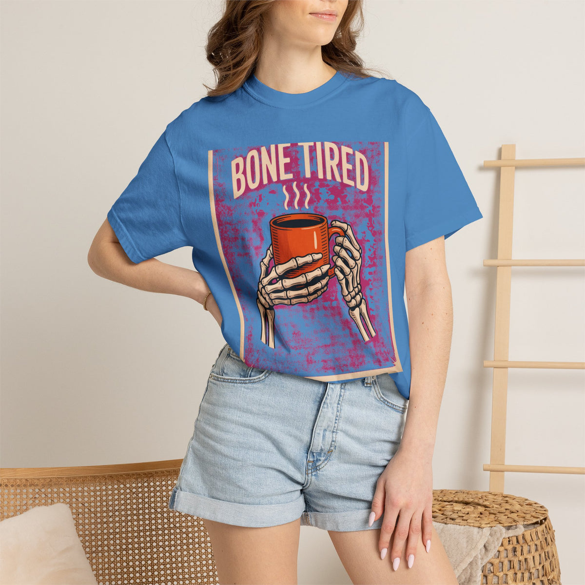 Bone Tired Coffee Shirt, Skeleton Hands Coffee Mug Tee, Halloween Shirt, Vintage Spooky Season T-Shirt, Funny Coffee Lover Gift