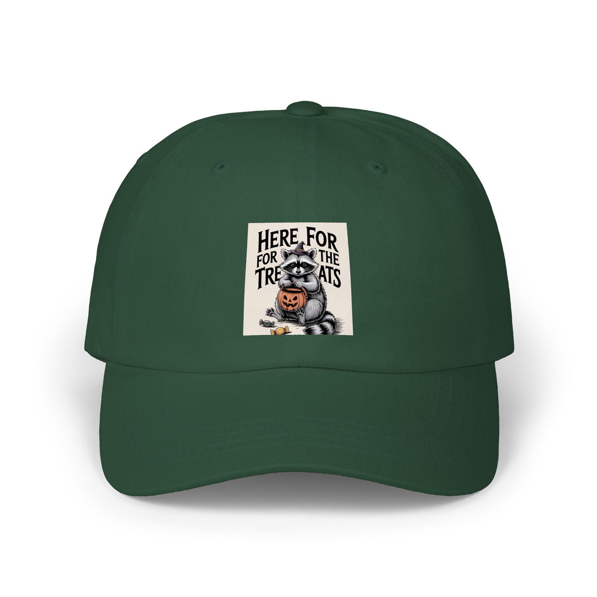 Here For The Treats Raccoon Dad Cap, Funny Halloween Hat, Vintage Trick or Treat Embroidered Cap, Spooky Season Gift