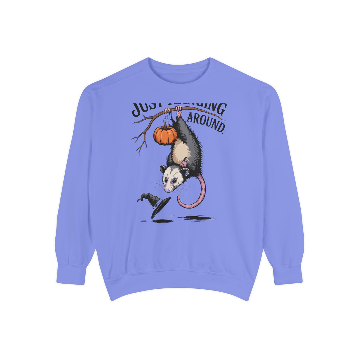 Just Hanging Around Opossum Sweatshirt, Vintage Halloween Crewneck, Funny Opossum Jack-o'-Lantern Shirt, Spooky Season Gift