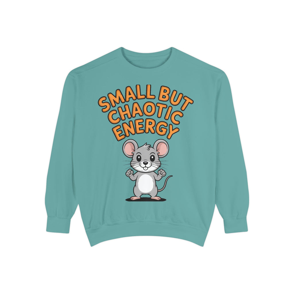 Small But Chaotic Energy Sweatshirt, Funny Mouse Crewneck, Cute Cartoon Mouse Sweatshirt, Embroidered Patch Style Gift