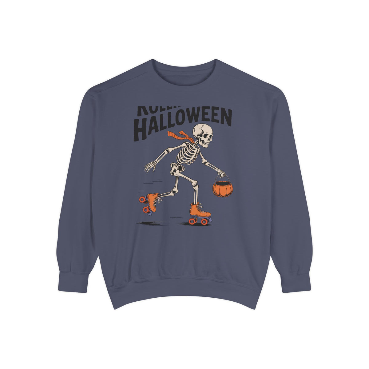Rolling Into Halloween Skeleton Sweatshirt, Retro Roller Skate Skeleton Crewneck, Funny Halloween Gift, Vintage Spooky Season Sweatshirt