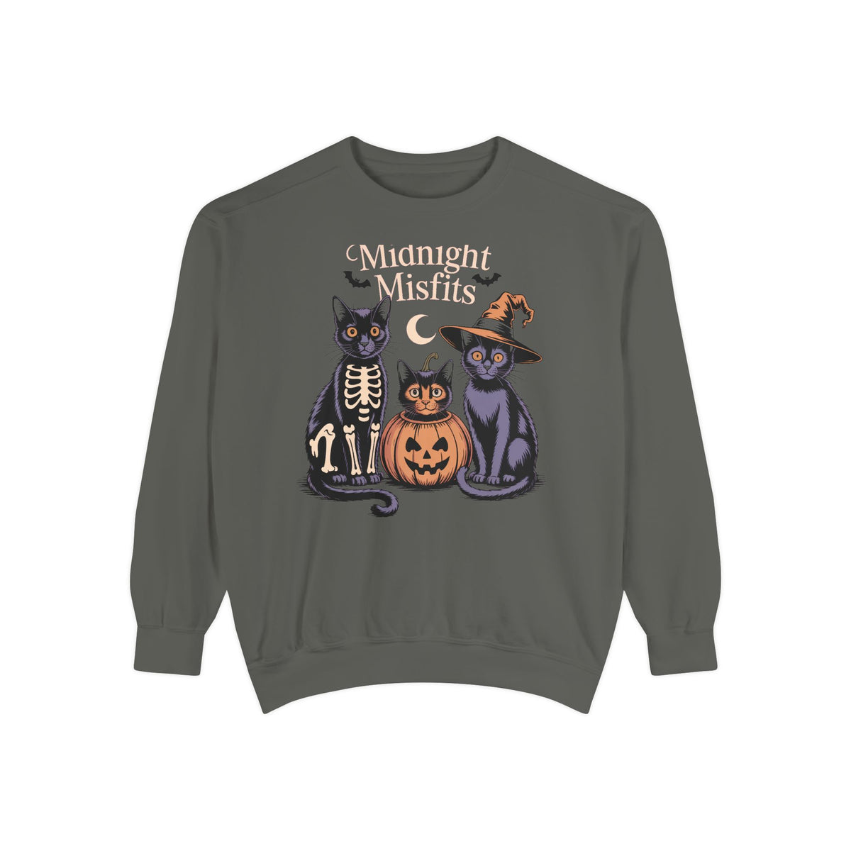 The Midnight Misfits Cats Halloween Sweatshirt, Funny Black Cat Costume Crewneck, Spooky Season Cat Lover Gift