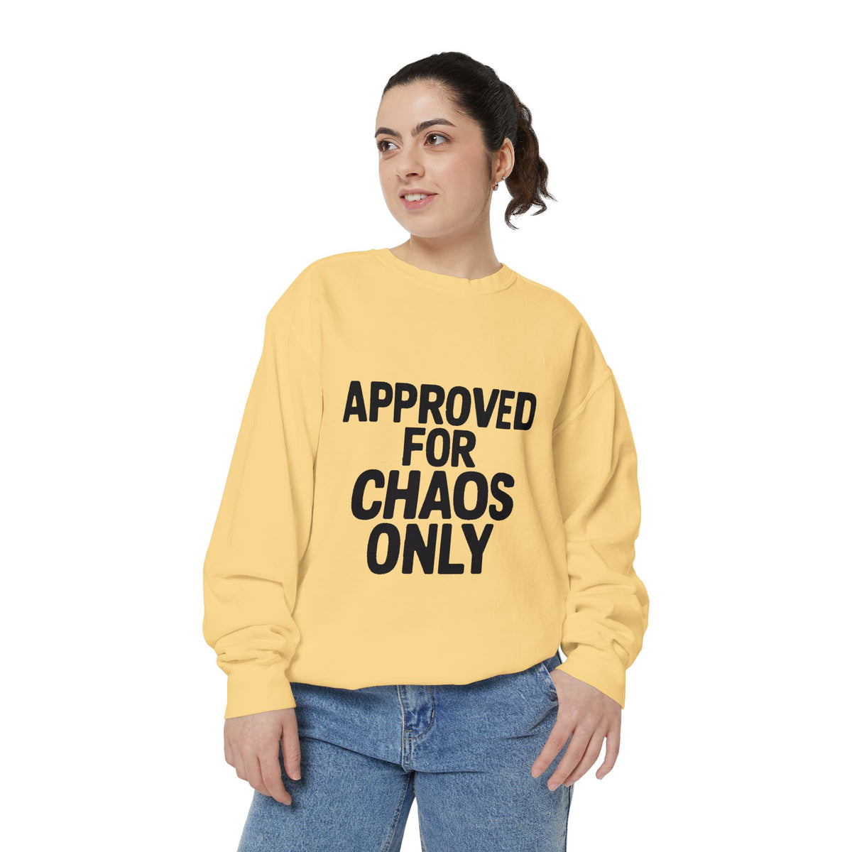 Approved For Chaos Only Sweatshirt, Funny Embroidered Crewneck, Bold Typography Sweatshirt, Sarcastic Gift for Him Her
