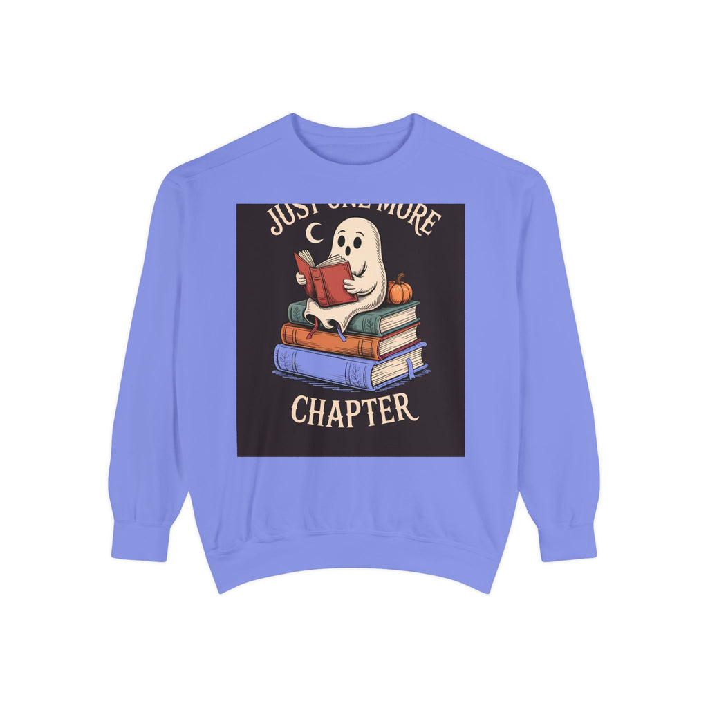 Just One More Chapter Ghost Sweatshirt, Halloween Reading Crewneck, Bookish Ghost Embroidered Sweatshirt, Spooky Season Book Lover Gift
