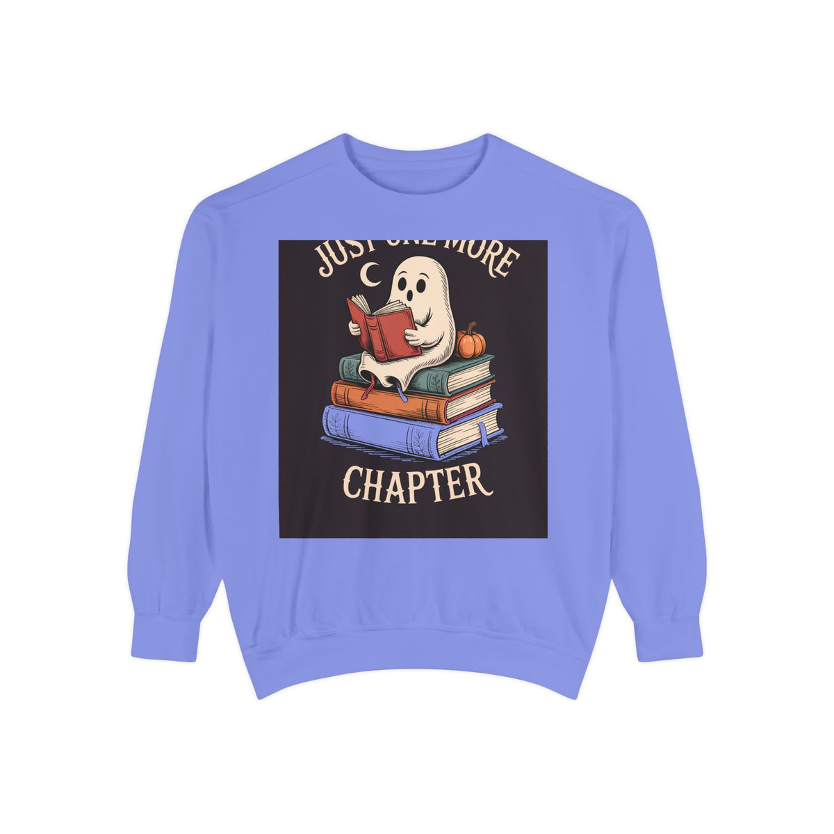 Just One More Chapter Ghost Sweatshirt, Halloween Reading Crewneck, Bookish Ghost Embroidered Sweatshirt, Spooky Season Book Lover Gift