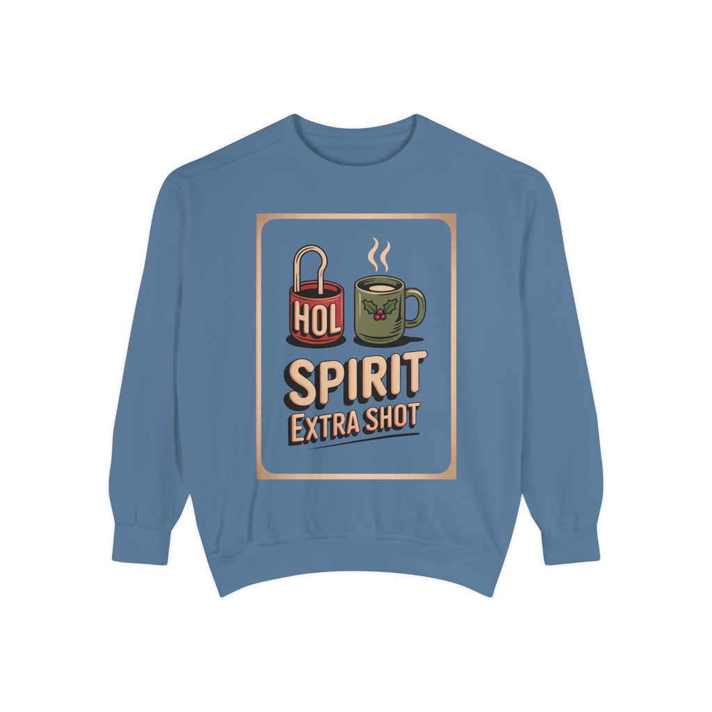 Coffee Lover Christmas Sweatshirt, Holiday Spirit Extra Shot Crewneck, Funny Christmas Coffee Gift, Retro Diner Lettering Sweatshirt, Coffe…