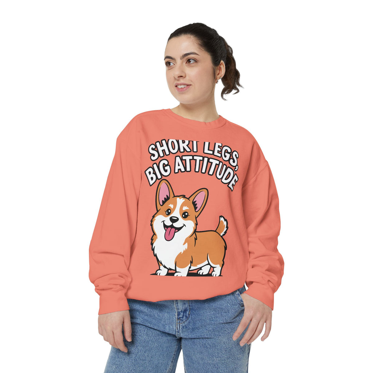 Short Legs Big Attitude Corgi Sweatshirt, Funny Corgi Crewneck, Cute Dog Lover Gift, Embroidered Patch Style Corgi Sweater