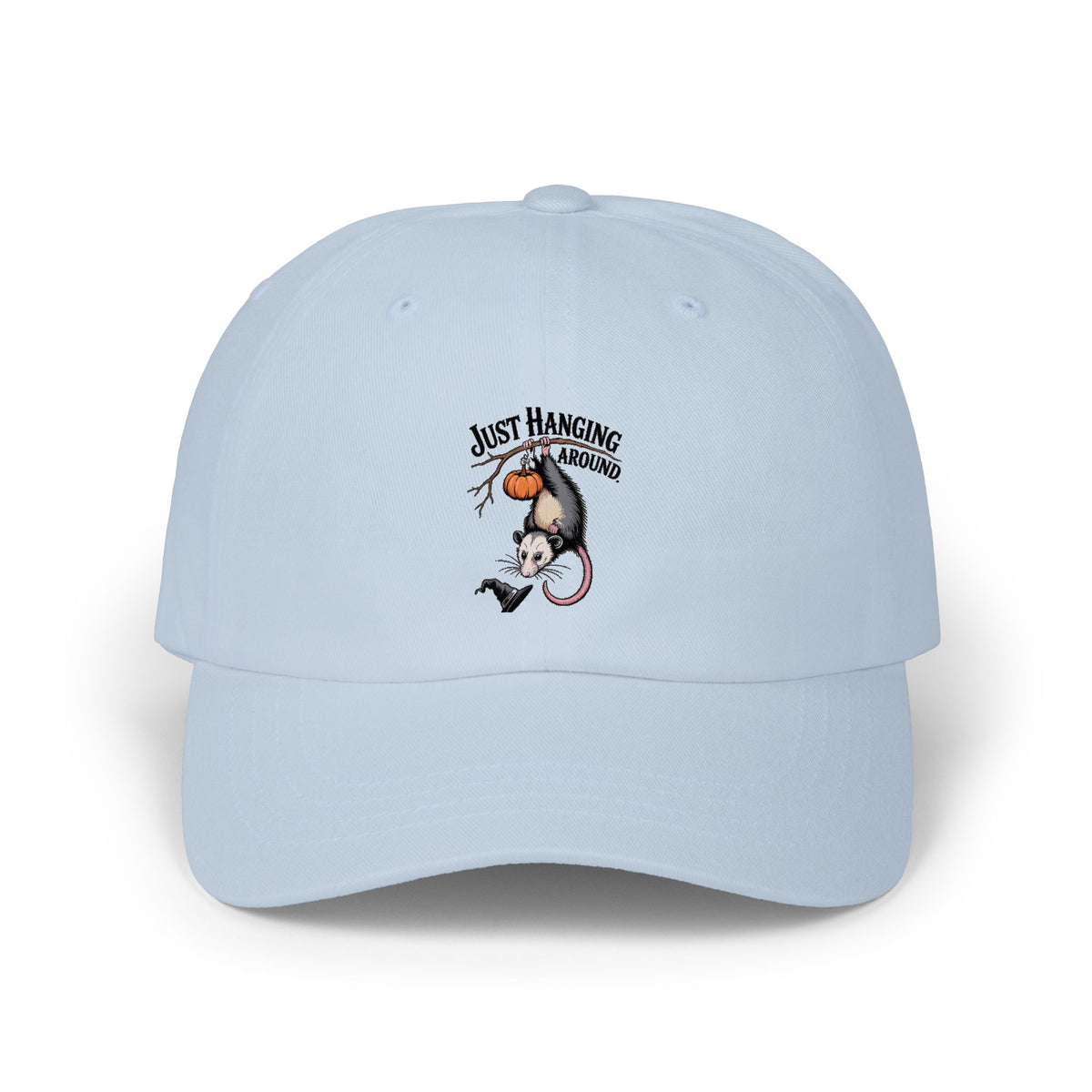 Halloween Opossum Dad Cap, Just Hanging Around Embroidered Hat, Funny Vintage Possum Jack-o-Lantern Cap, Spooky Season Gift