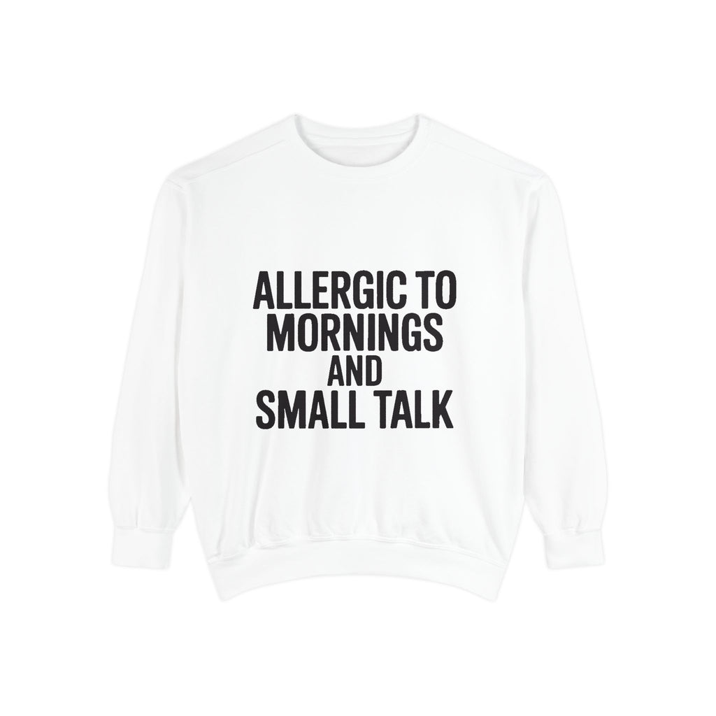 Allergic To Mornings And Small Talk Sweatshirt, Funny Embroidered Crewneck, Sarcastic Quote Sweatshirt, Introvert Gift