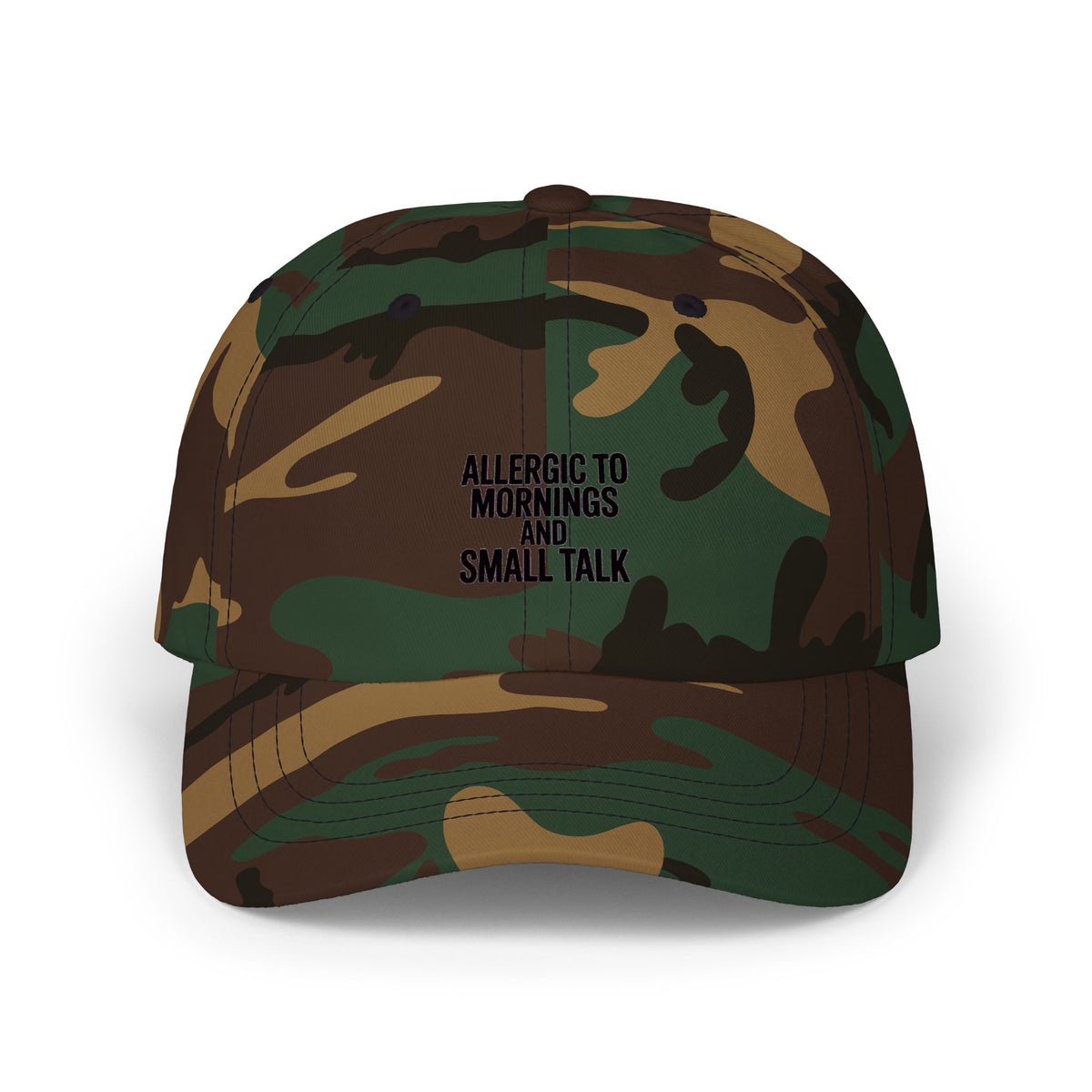Allergic To Mornings And Small Talk Dad Hat, Funny Sarcastic Embroidered Cap, Introvert Gift, Bold Minimalist Text Baseball Cap
