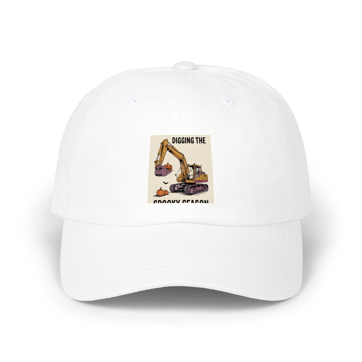 Digging The Spooky Season Dad Cap, Halloween Excavator Hat, Funny Pumpkin Ghost Cap, Construction Halloween Gift for Dad
